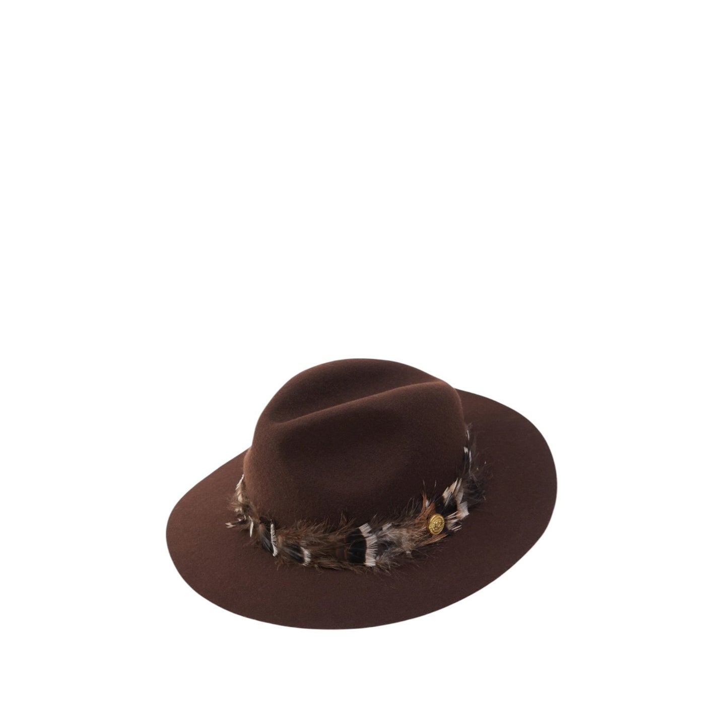 Holland Cooper Trilby Hat Iridescent Feather Band Chocolate