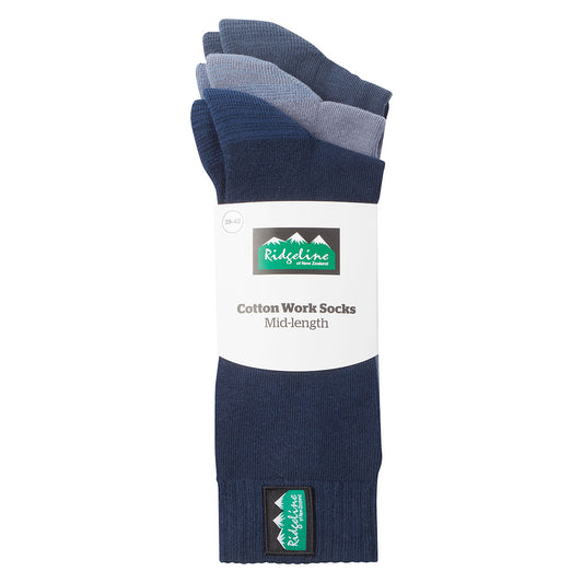 Ridgeline Cotton Work Sock Mid Length Navy Multi