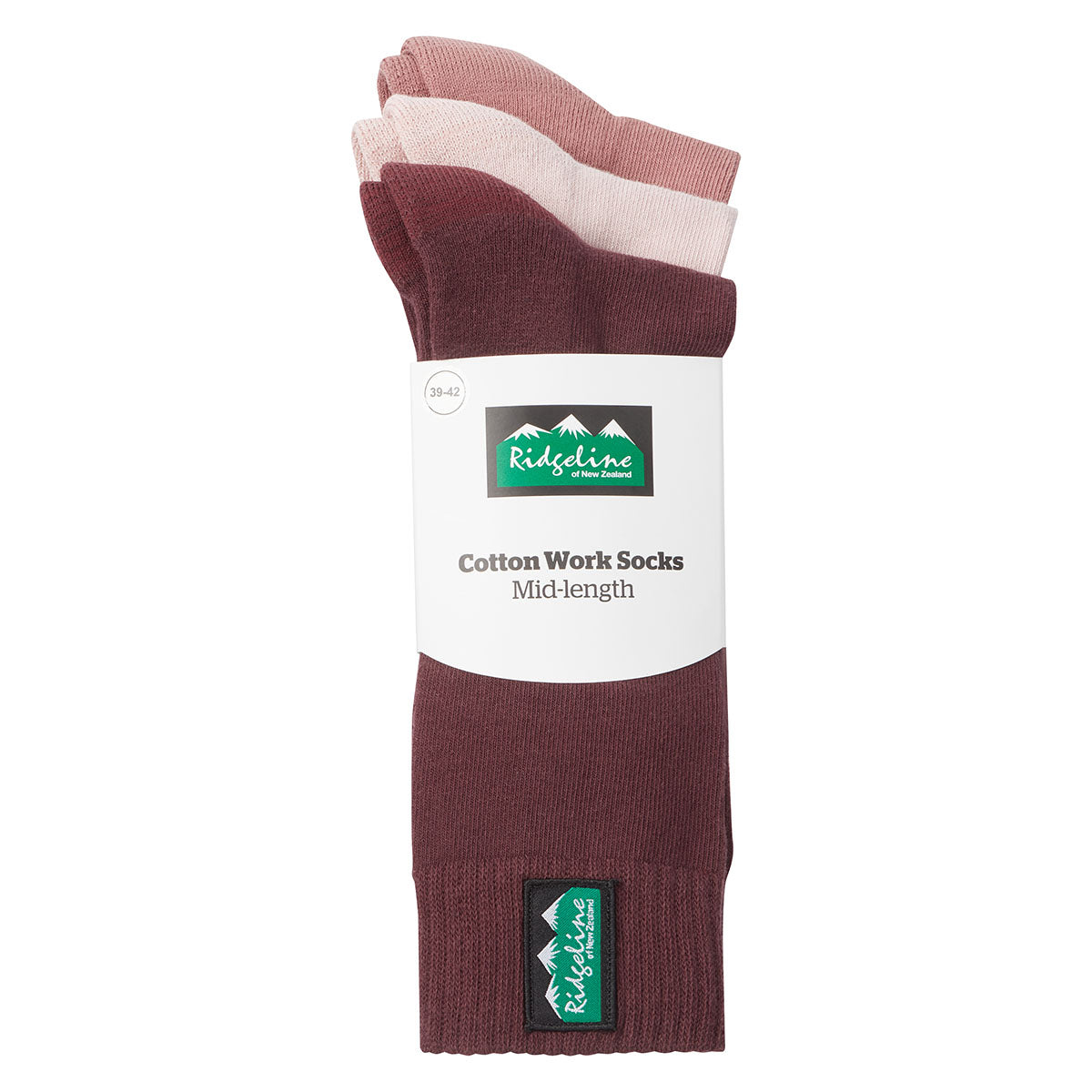 Ridgeline Cotton Work Socks Mid Length Oxblood Multi