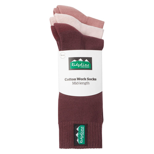 Ridgeline Cotton Work Socks Mid Length Oxblood Multi