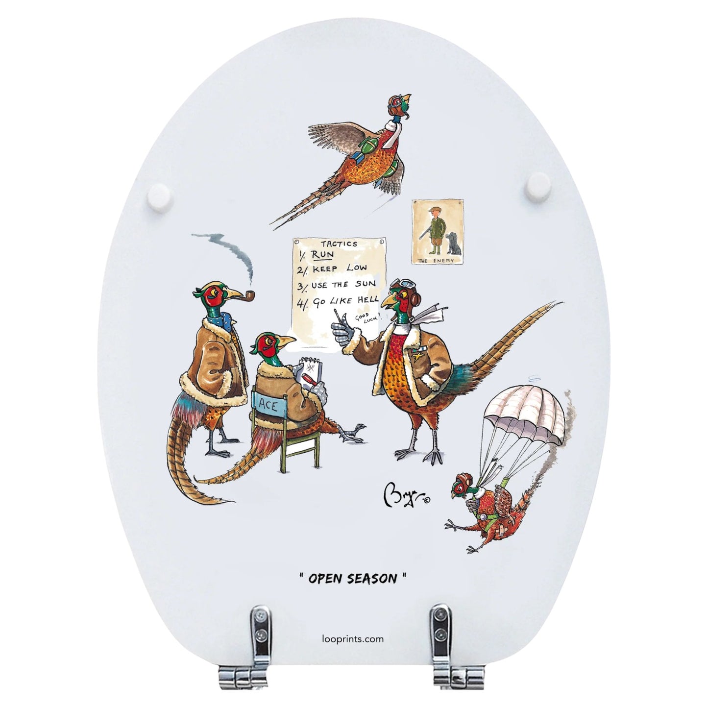 Loo Prints Bryn Parry Veteran Pheasant Toilet Seat inside lid view