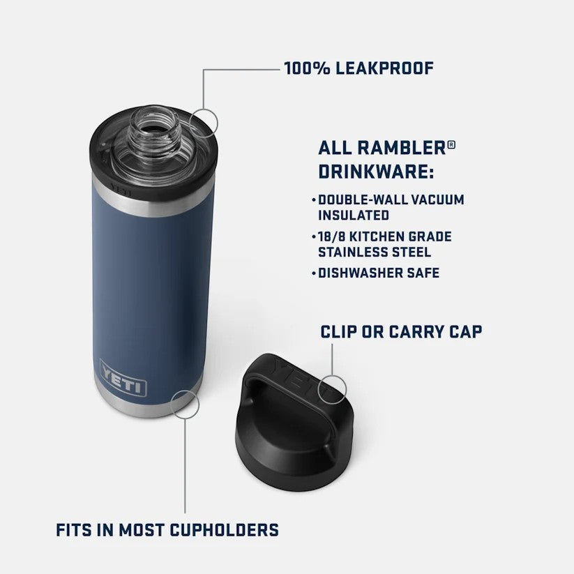 YETI Rambler drinkware with features highlighted on a white background