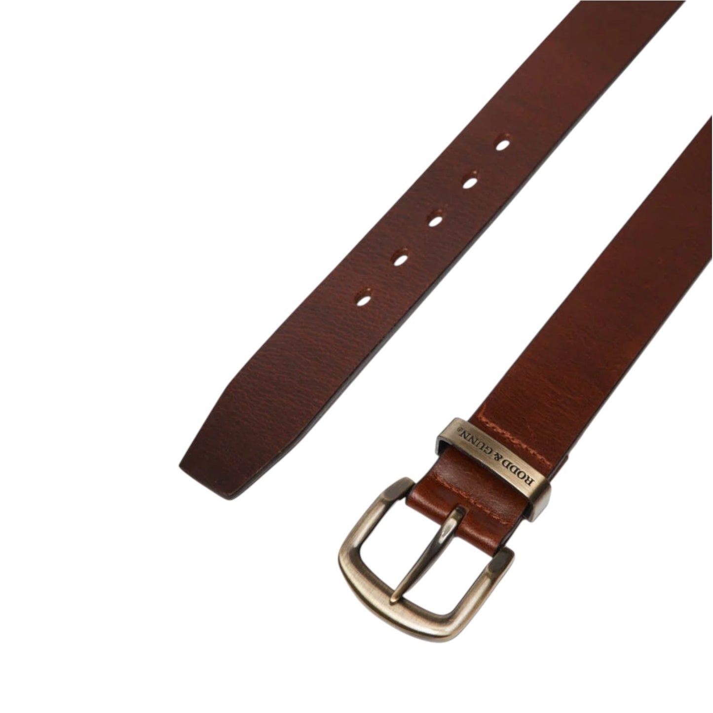Brown leather belt with a silver buckle on a white background