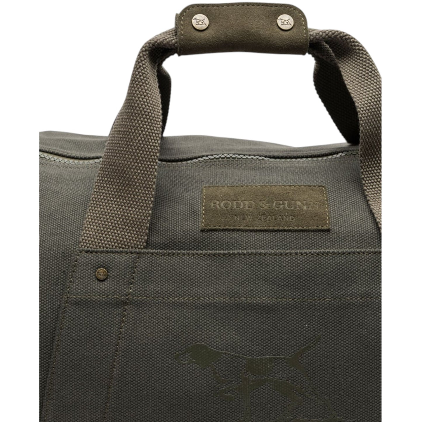 Dark gray bag with a visible brand label on a white background