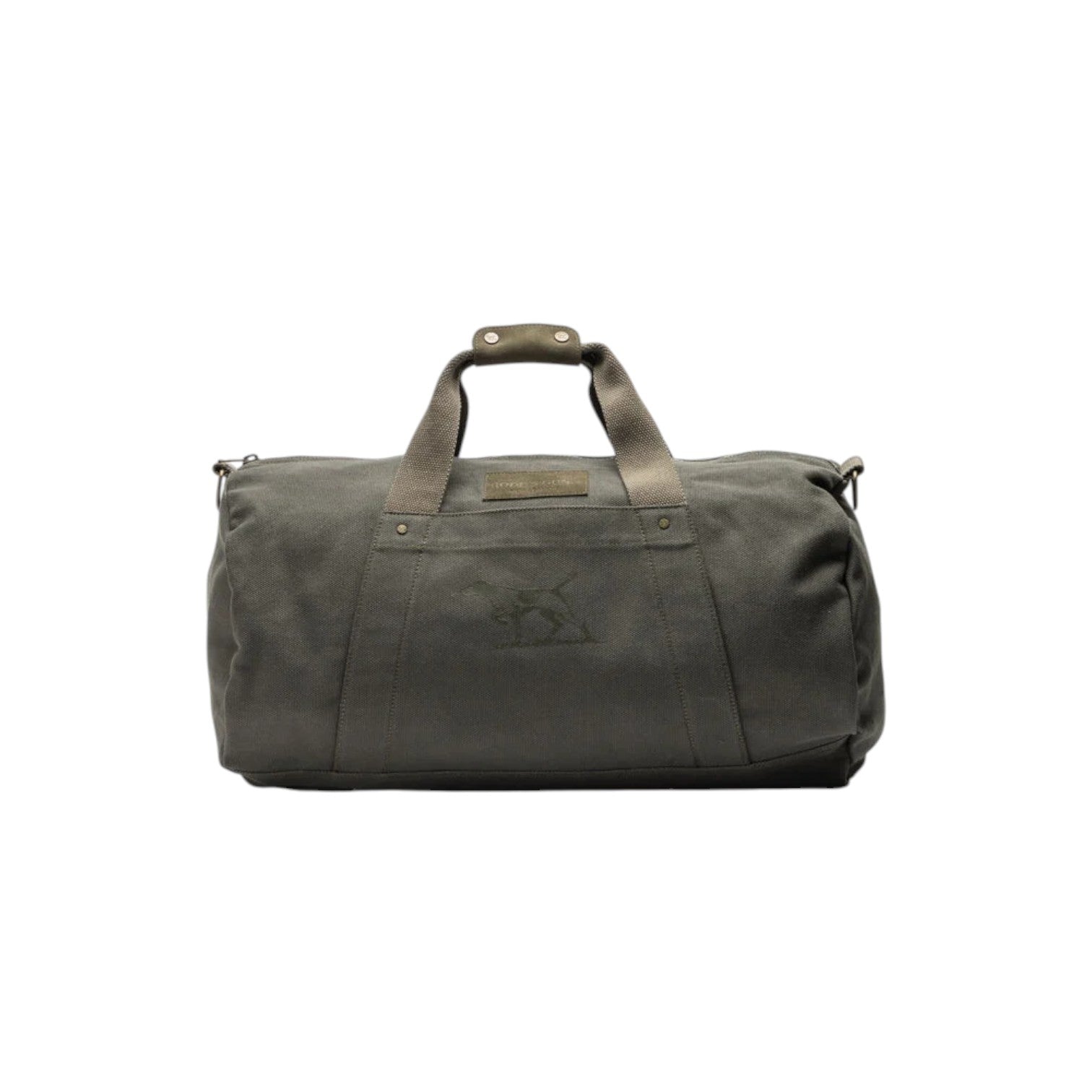 Green duffel bag on a white background