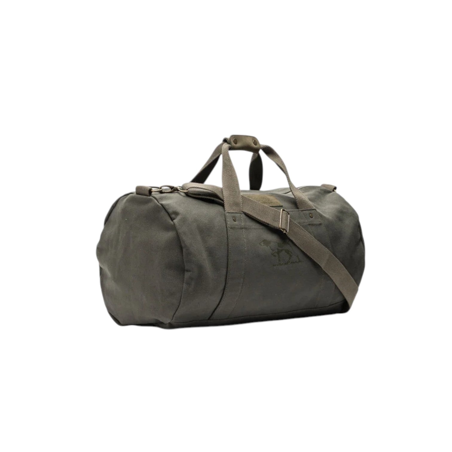Green duffel bag on a white background