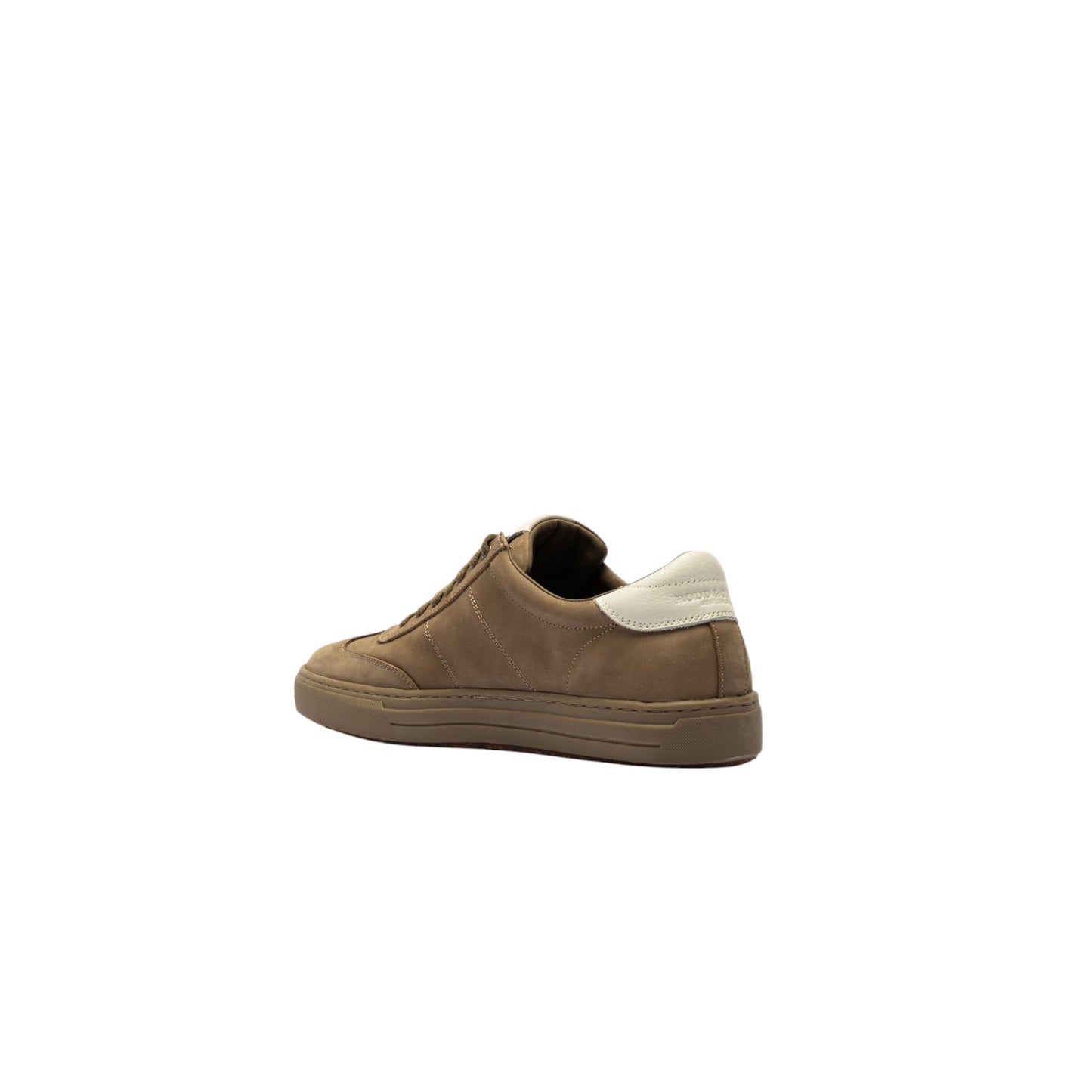 Brown sneaker with white sole on a white background