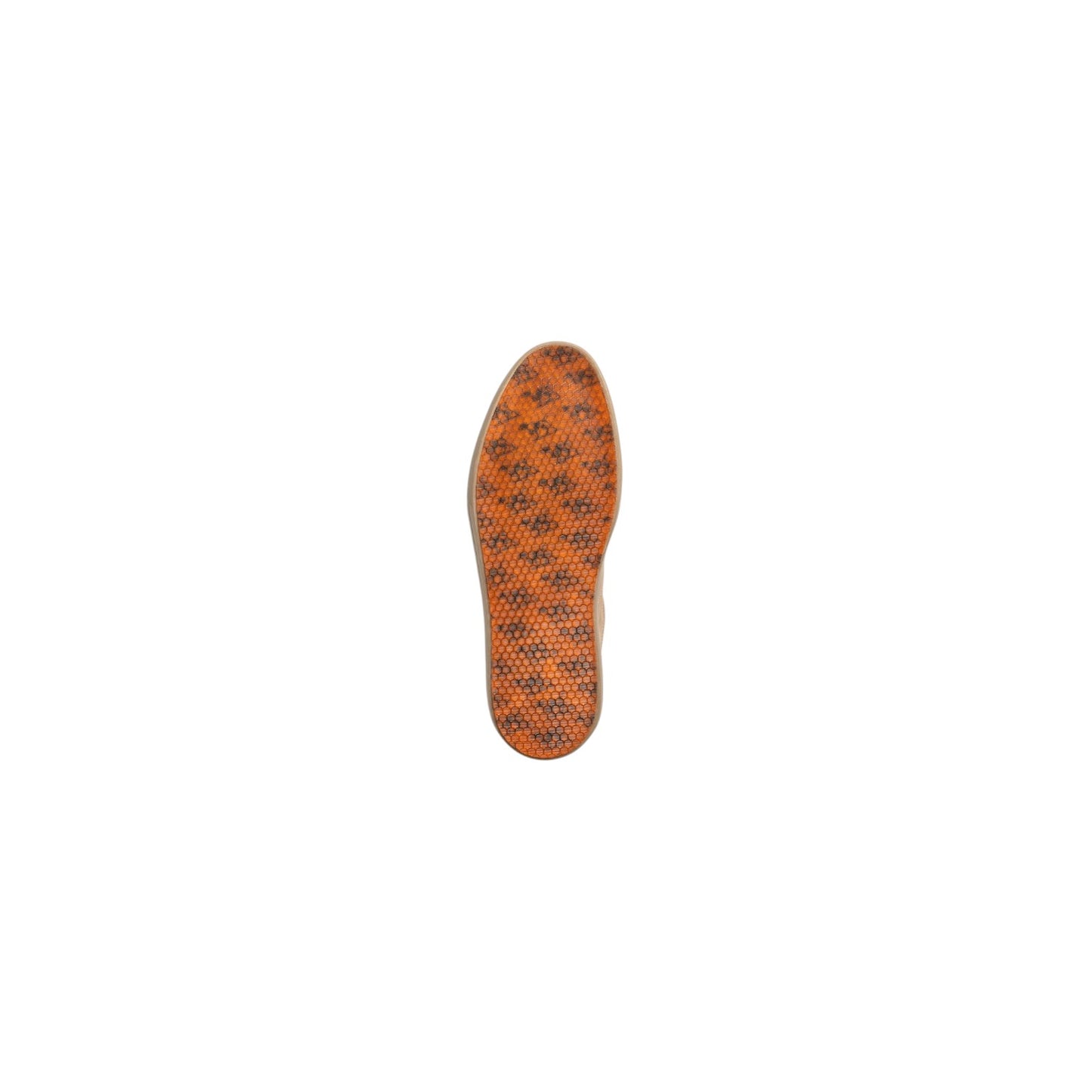 Orange and black patterned shoe sole on a white background