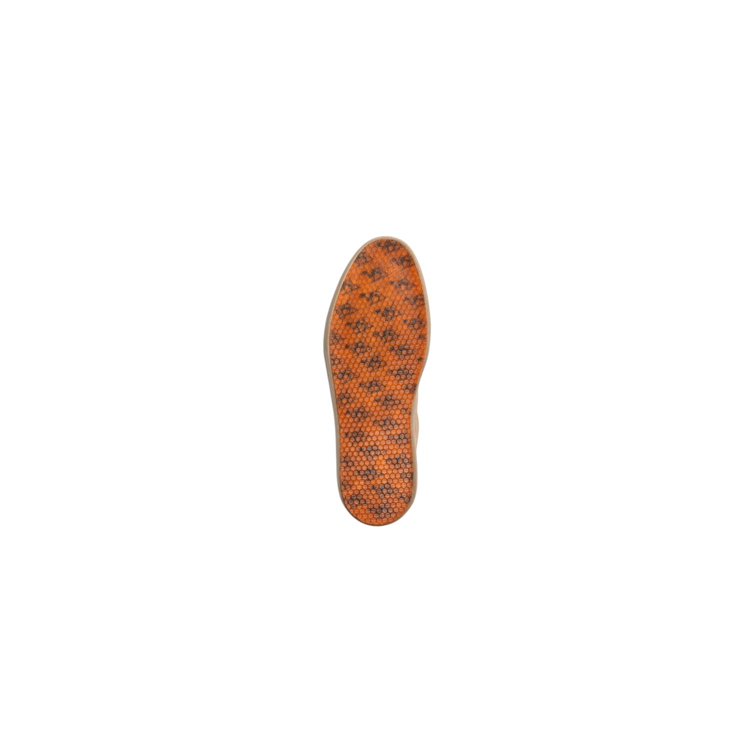 Orange and black patterned shoe sole on a white background