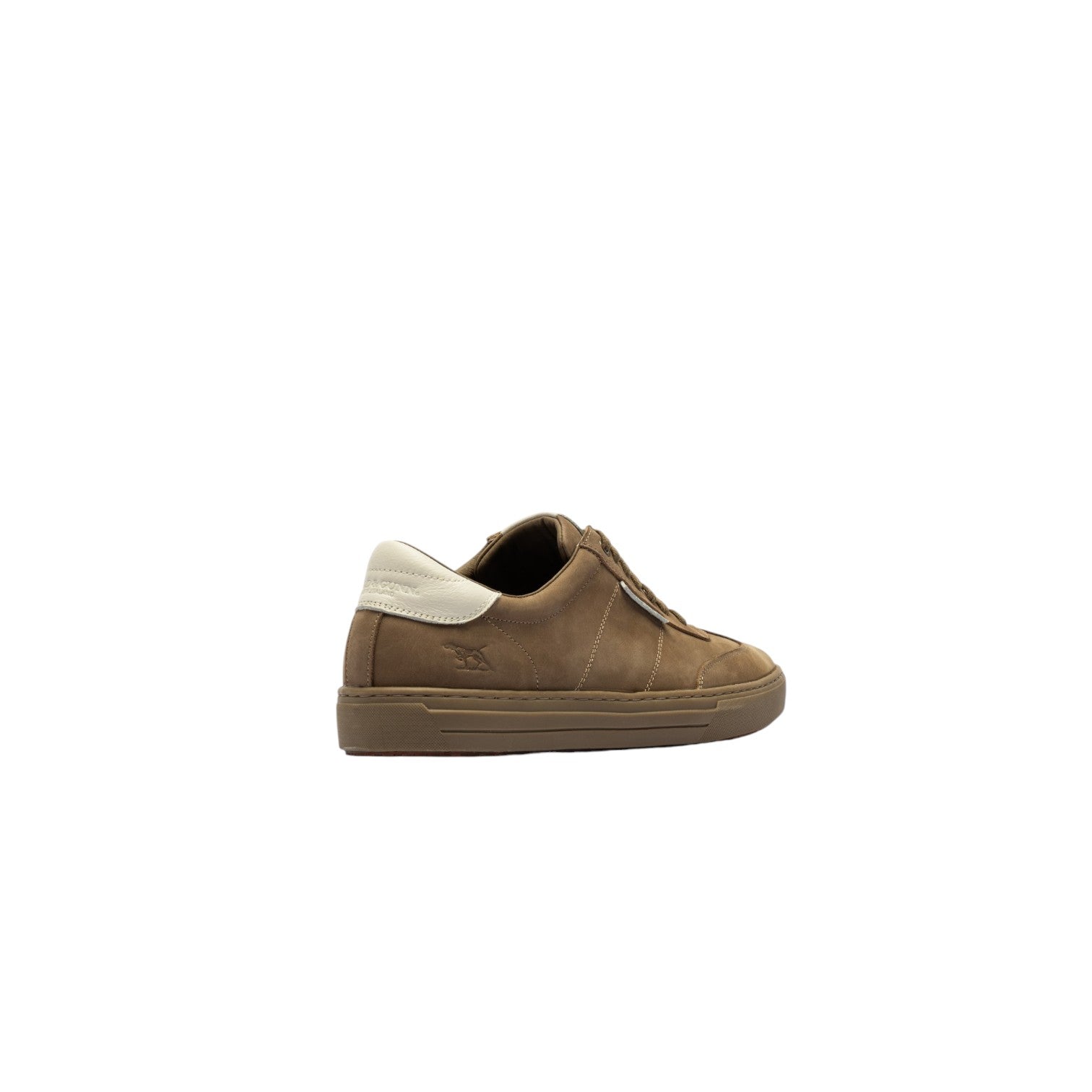 Brown sneaker with white sole on a white background