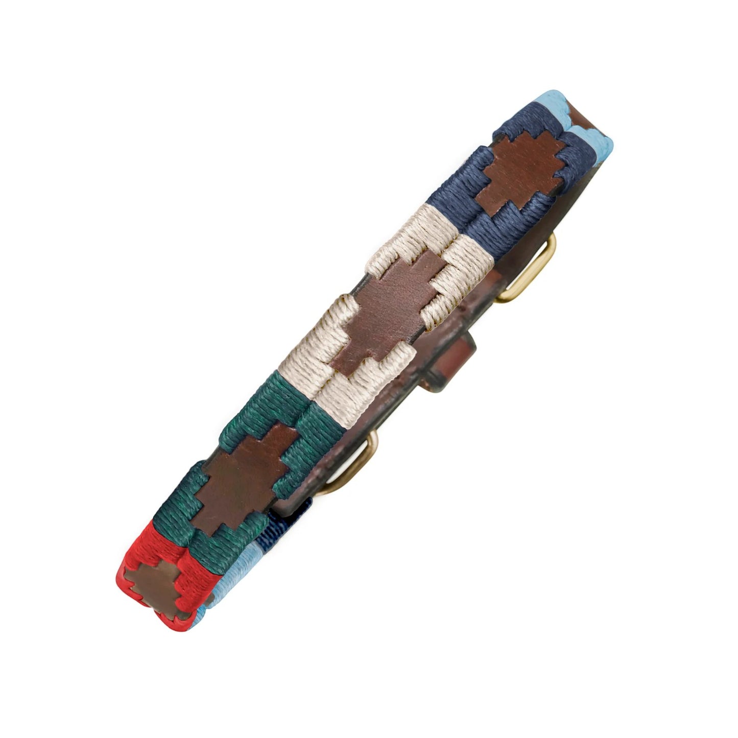 Colorful woven dog collar on a white background