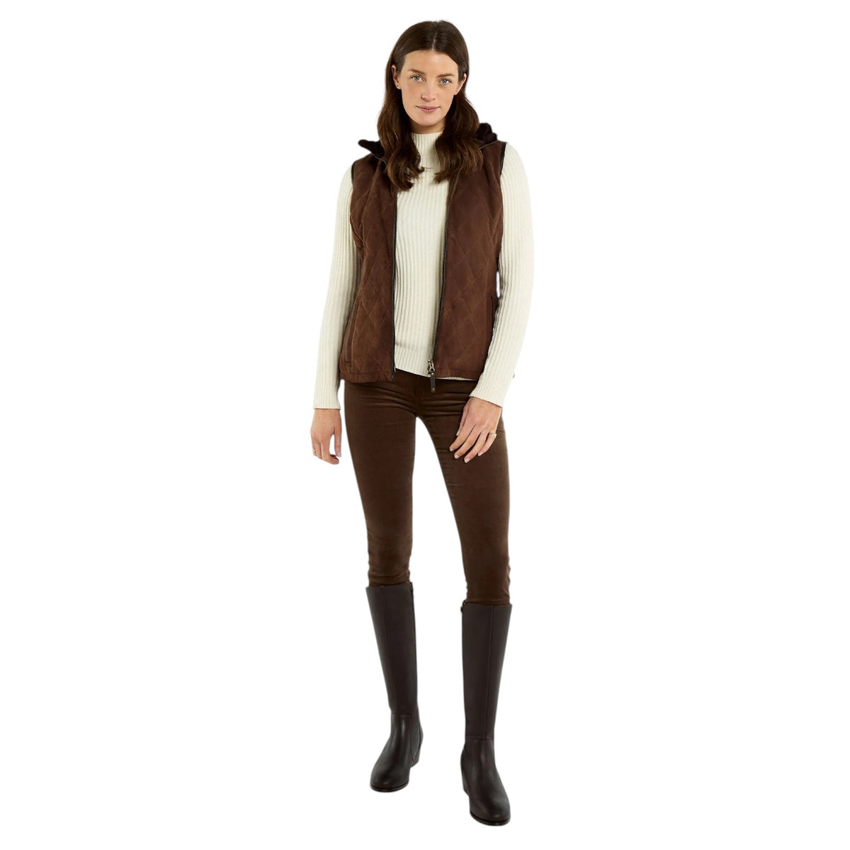 Dubarry Ballyhale Quilted Suede Gilet Walnut