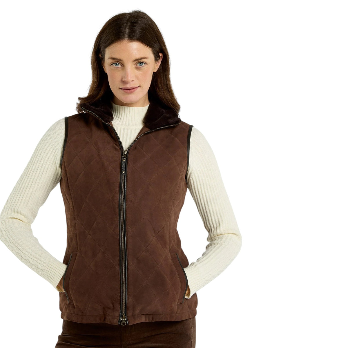 Dubarry Ballyhale Quilted Suede Gilet Walnut