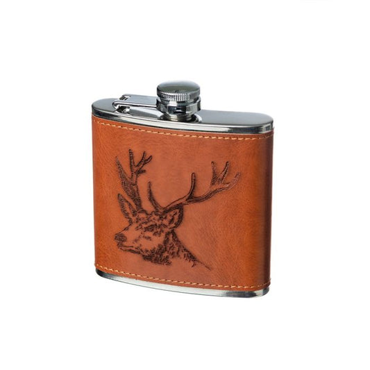 Leather Hip Flask Stag