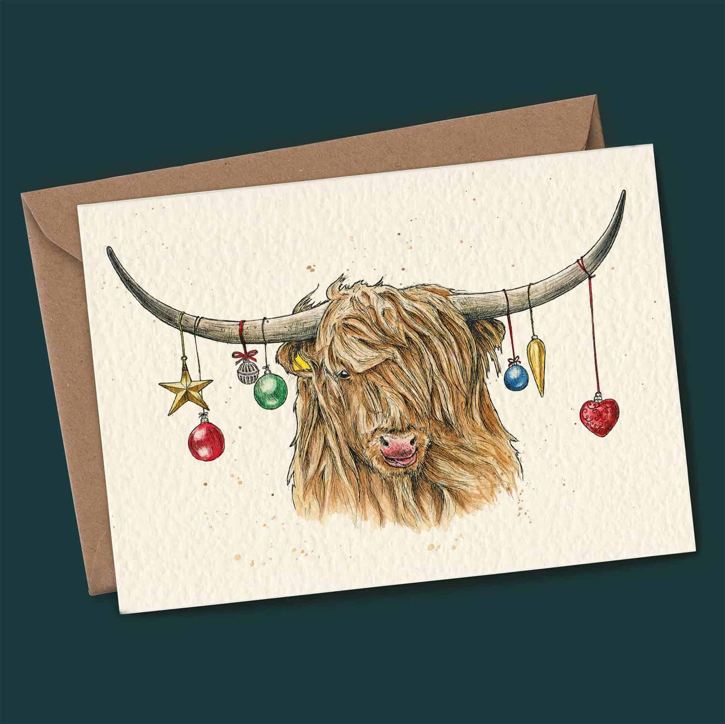 Highland Cow Card - Holiday Card - Christmas Card: 5" x 7"