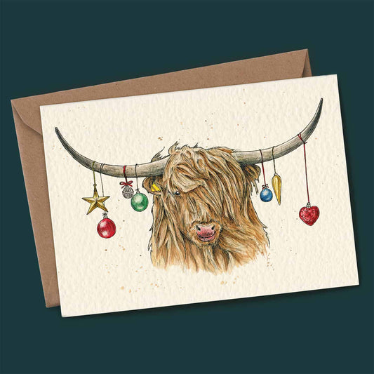 Highland Cow Card - Holiday Card - Christmas Card: 5" x 7"