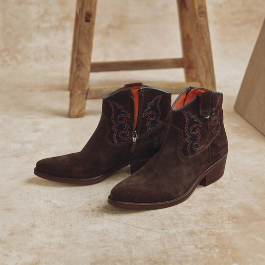 Penelope Chilvers Cassidy Suede Embroidered Boot Bitter Chocolate