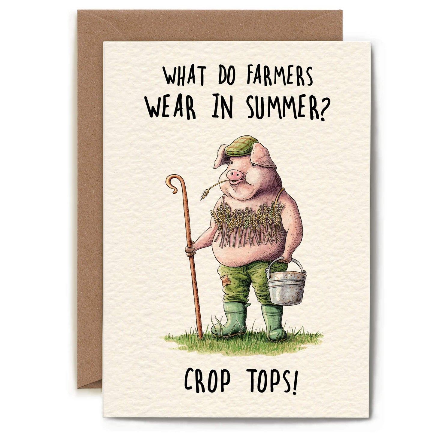 Crop Top Card - Farmer Card - Pig Birthday Card