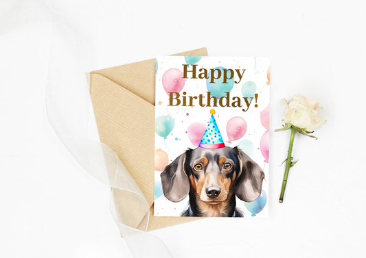 Happy Birthday Dachshund Card - Dog Birthday Greeting Card : Celo wrapped