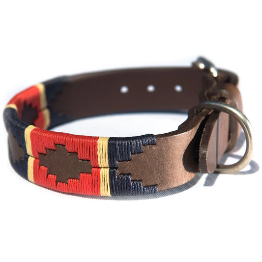 Pioneros Dog Collar - 733 Red/Navy/Cream Stripe