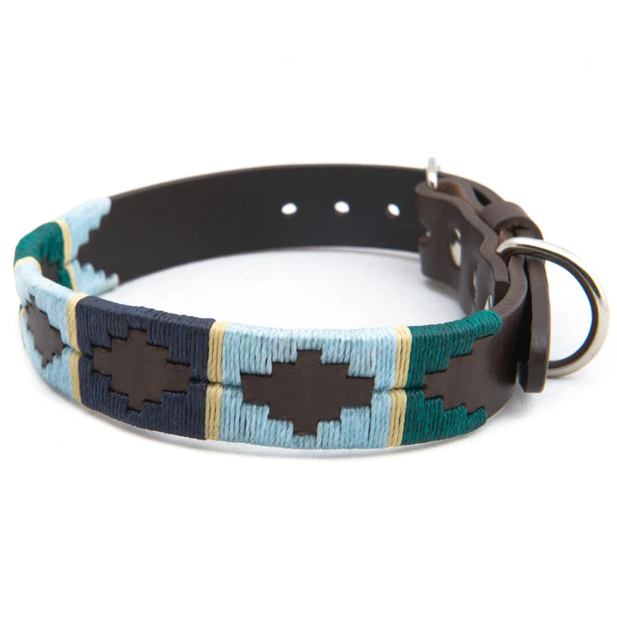 Pioneros Dog Collar - 756 Green/Pale Blue/Navy/Cream Stripe