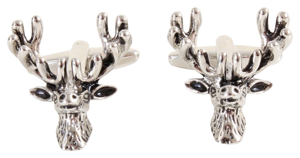 Stags Head Cufflinks Burnished Rhodium Plate