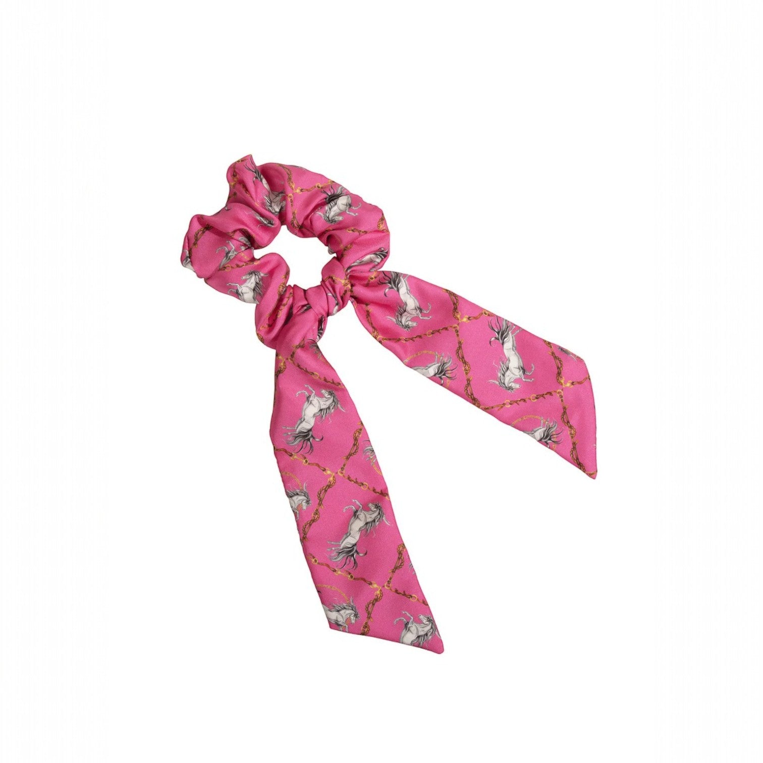 Pink scrunchie with a pattern on a white background