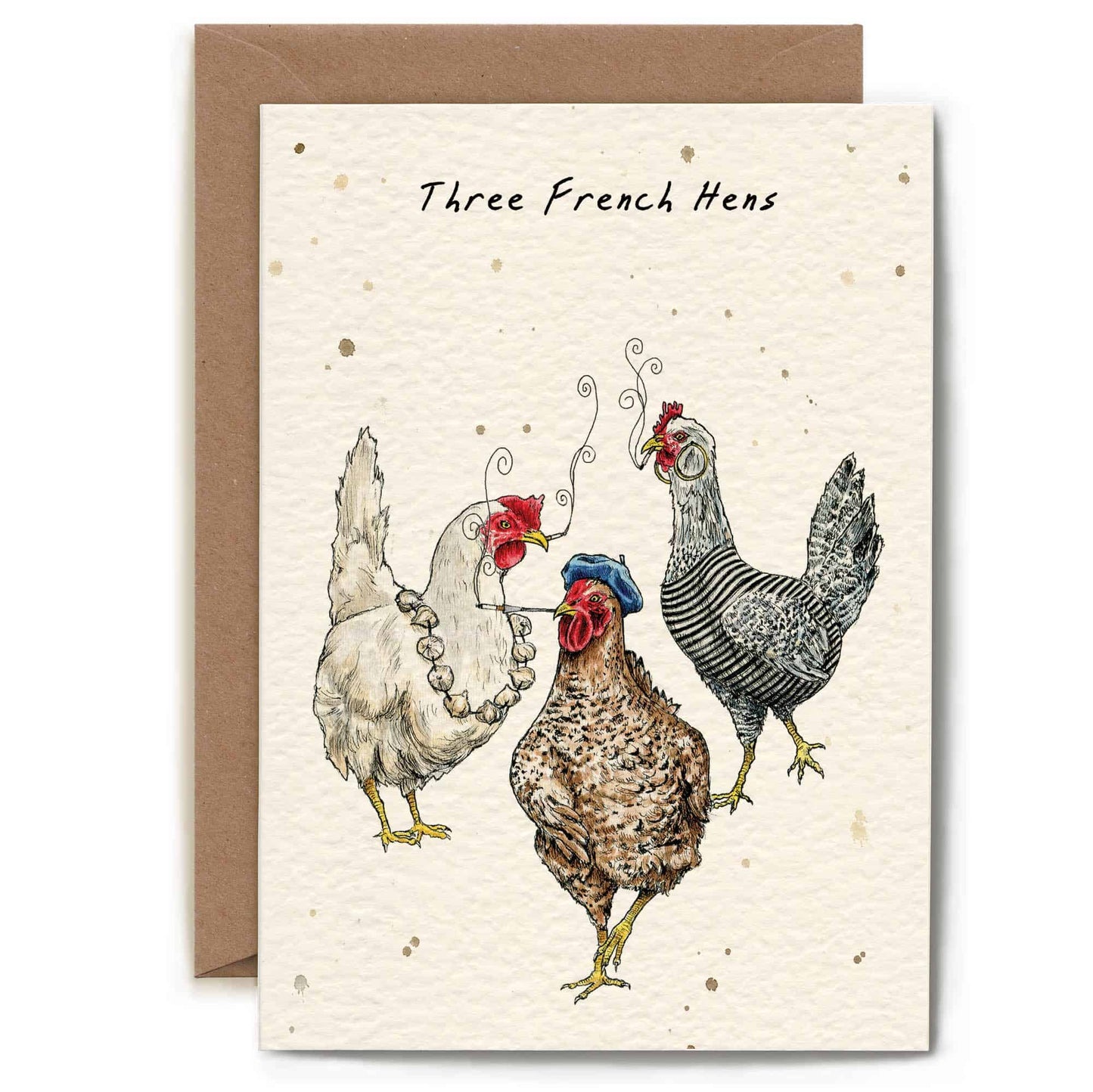 Three French Hens Card - Holiday - Christmas Card: 5" x 7"