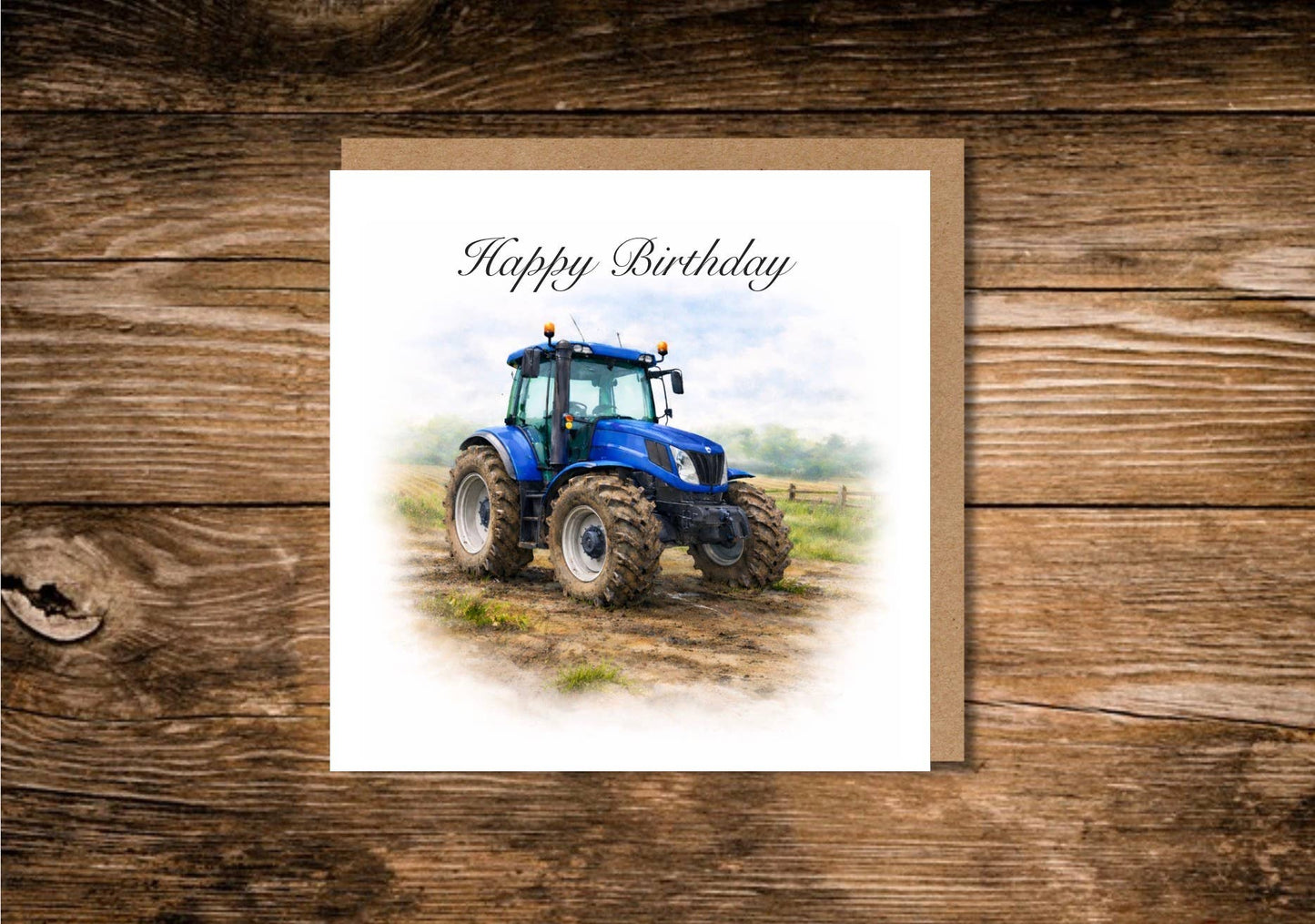 Blue Tractor Birthday Card