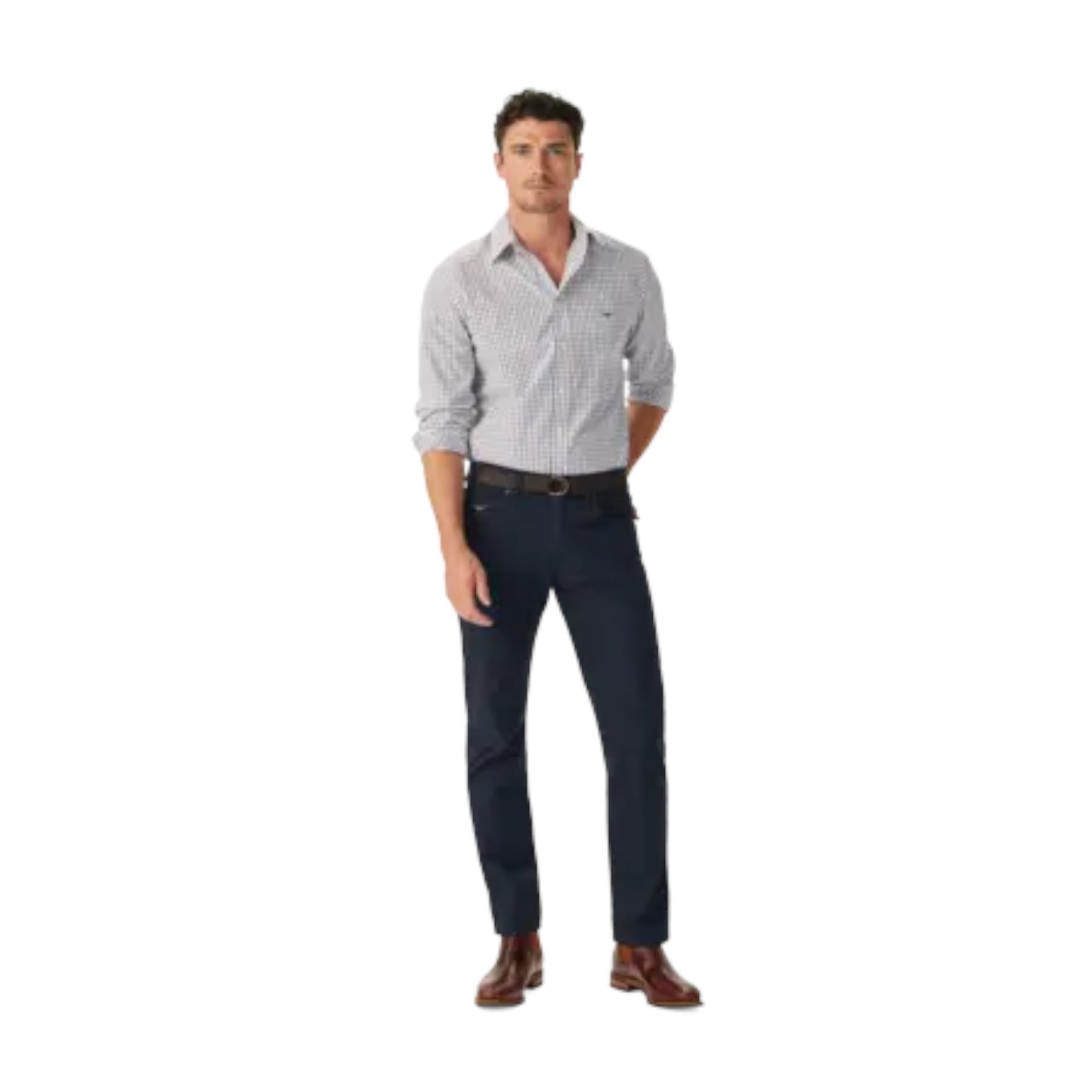 R.M.Williams Newland Poplin Check Shirt Burgundy