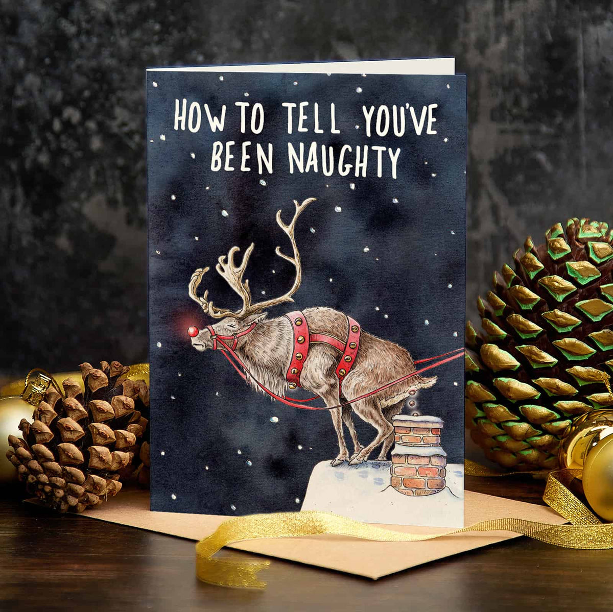 Naughty Reindeer Card - Holiday Card - Christmas Card