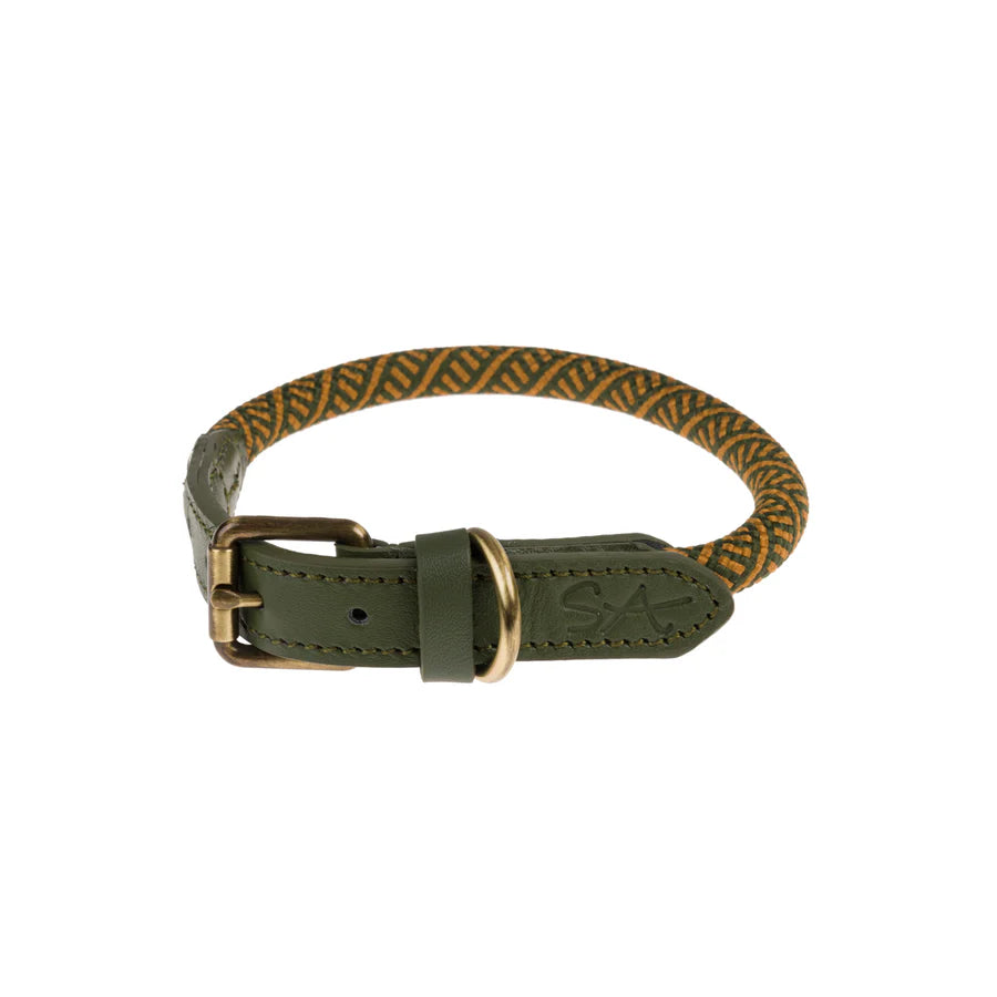 Sophie Allport Rope Dog Collar Forest Green