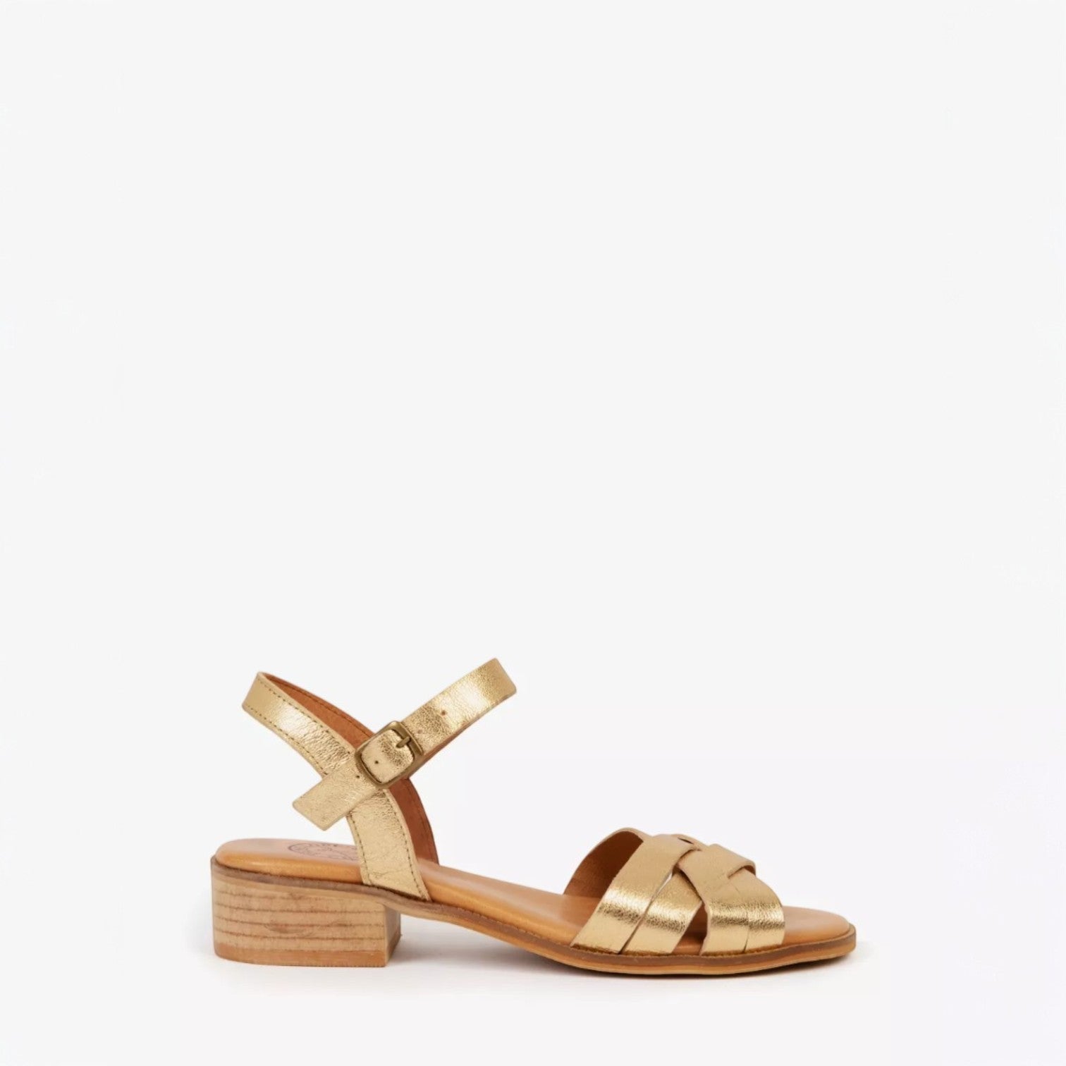 Penelope Chilvers Heeled Shepherdess Metallic Leather Sandal Gold