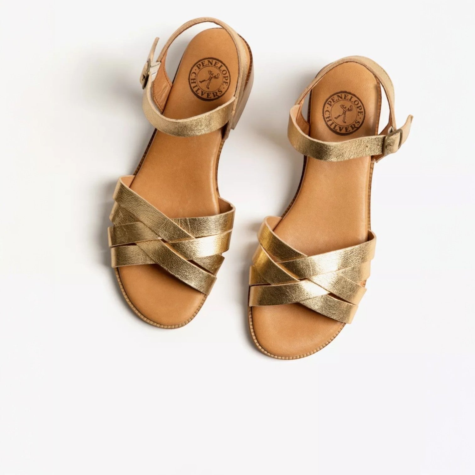 Penelope Chilvers Heeled Shepherdess Metallic Leather Sandal Gold
