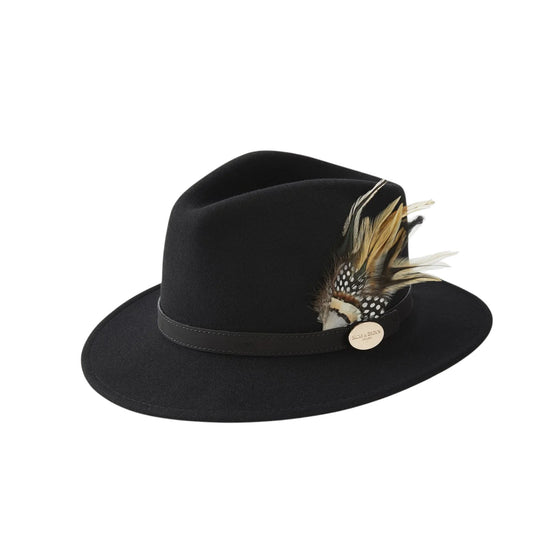 Hicks & Brown The Suffolk Fedora - Black (Fawn Feather)