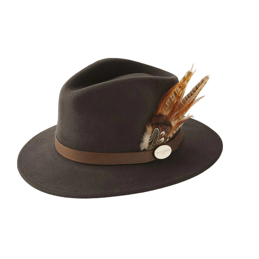 Hicks & Brown The Suffolk Fedora in Dark Brown (Bronze Feather)