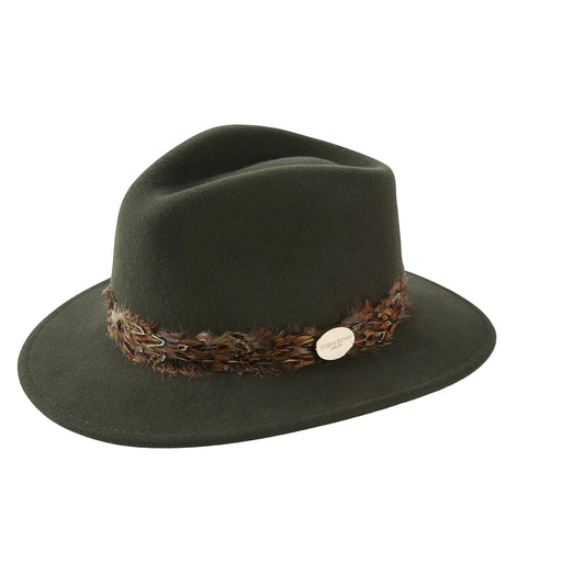Hicks & Brown The Suffolk Fedora In Olive Green (Bronze Feather Wrap)