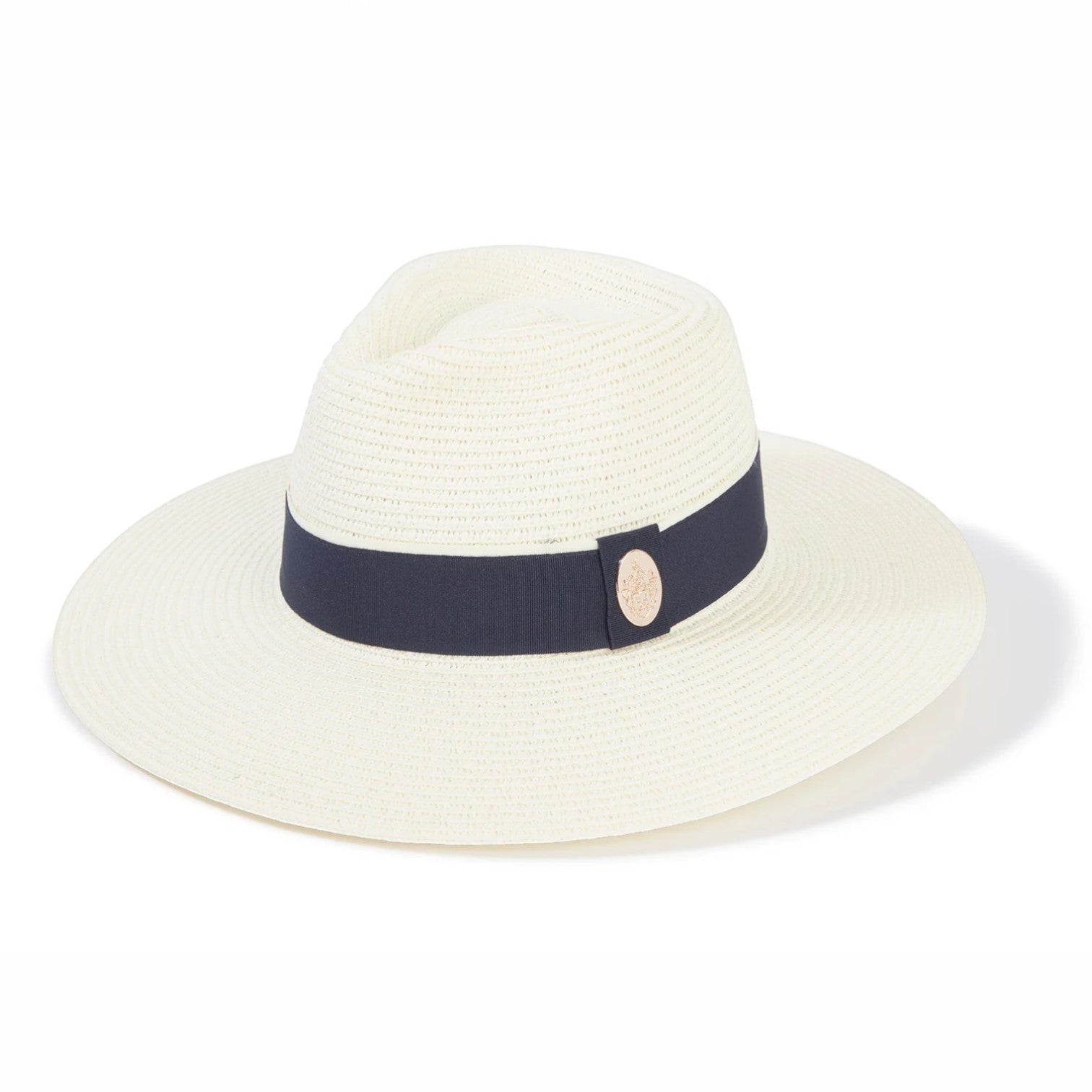 Hicks & Brown The Hemley Fedora in Cream (Navy Ribbon)