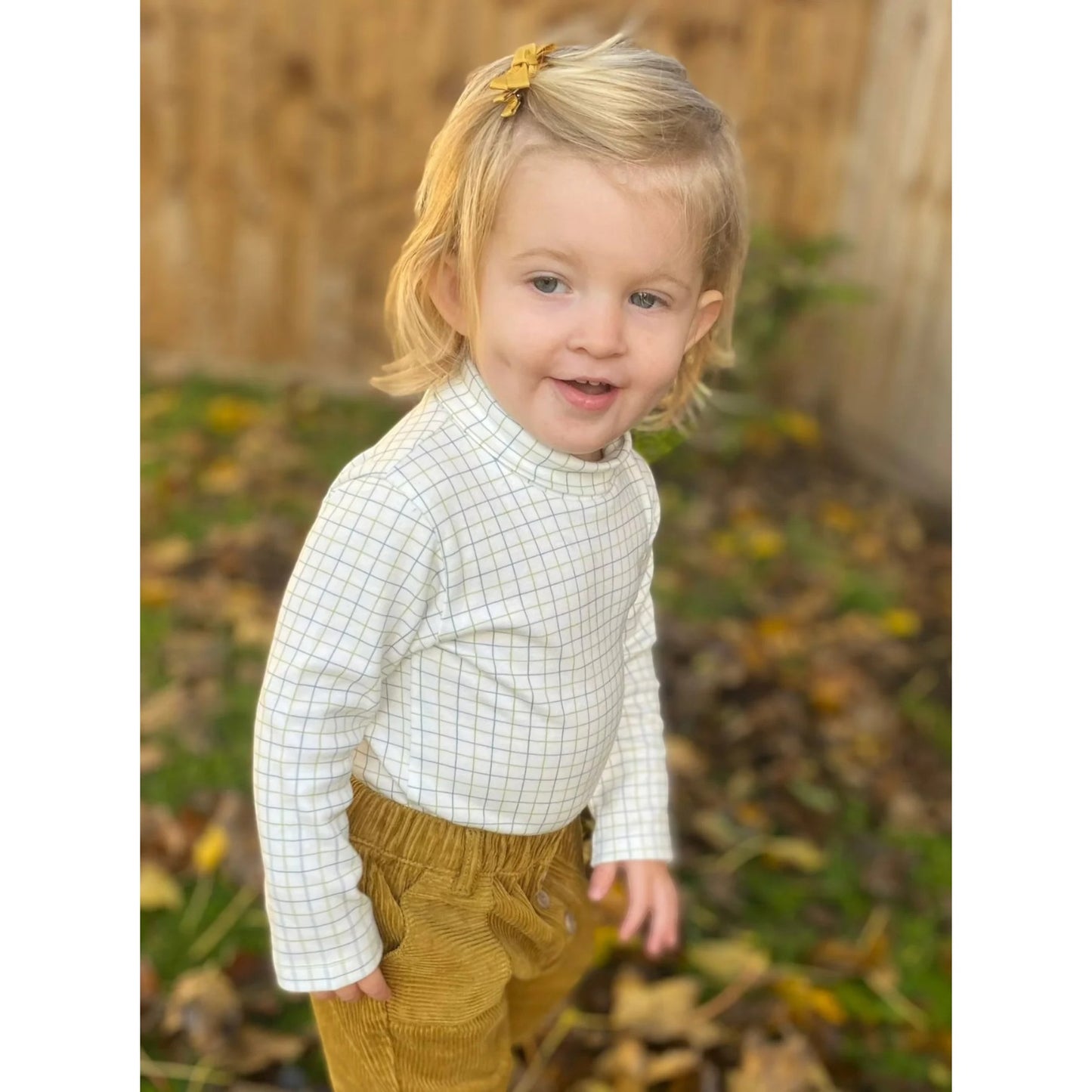 The Little Stamford Co. Tattersall Roll Neck Body Suit / Top - Green