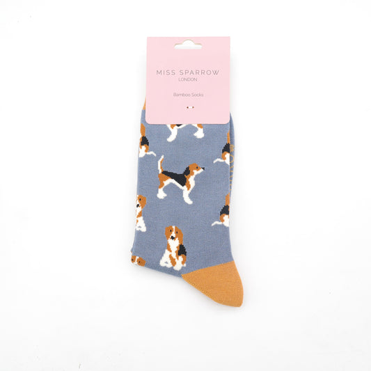Miss Sparrow Beagle Pups Socks Denim