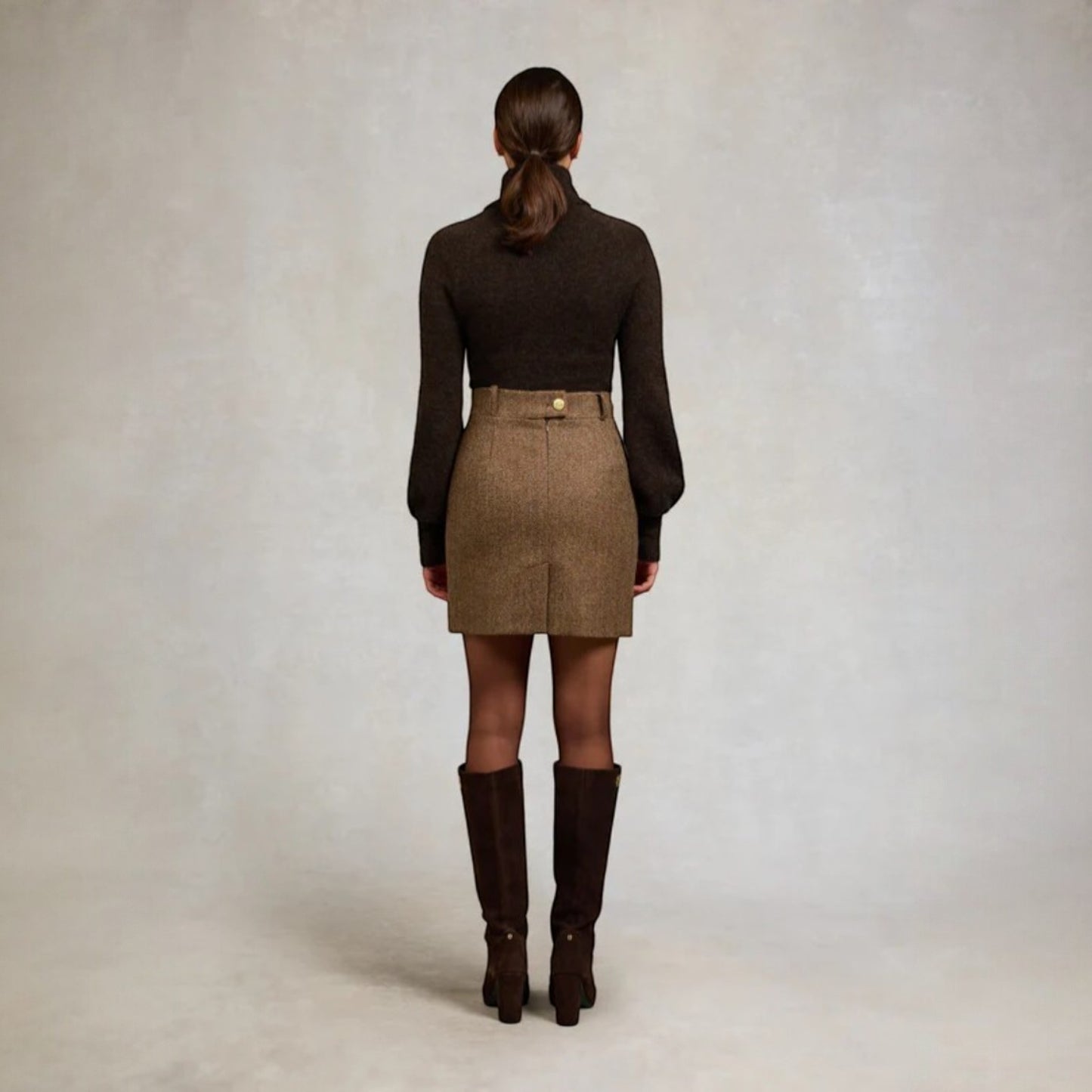 Holland Cooper Regency Skirt Large Scale Brown Herringbone