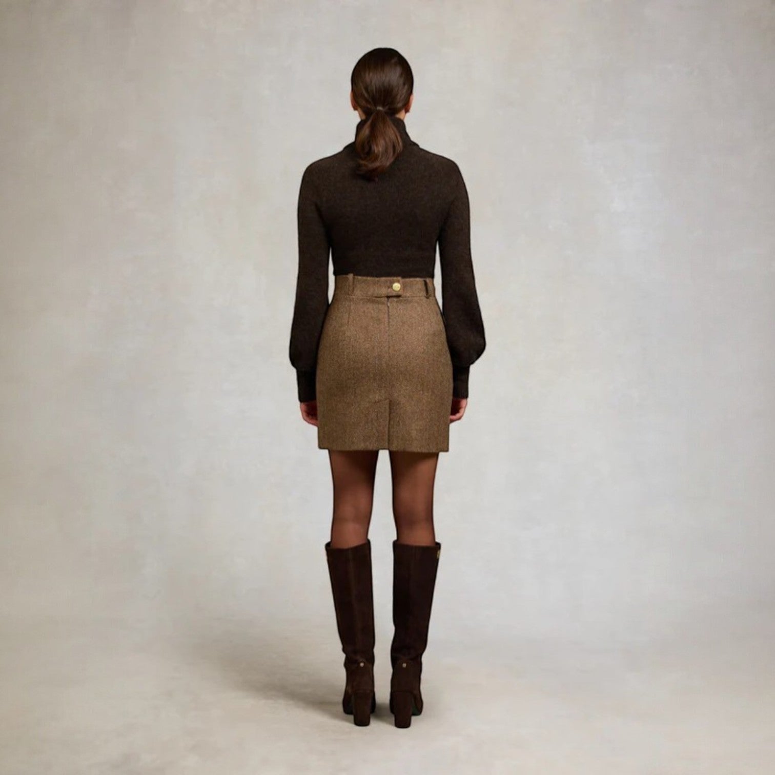 Holland Cooper Regency Skirt Large Scale Brown Herringbone