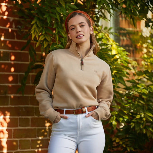 Beaumont & Bear Tuckenhay Unisex Quarter Zip Sweatshirt Sand