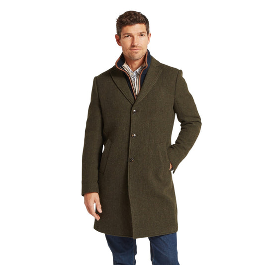 Schoffel Banchory Tweed Coat Dark Olive Herringbone Tweed