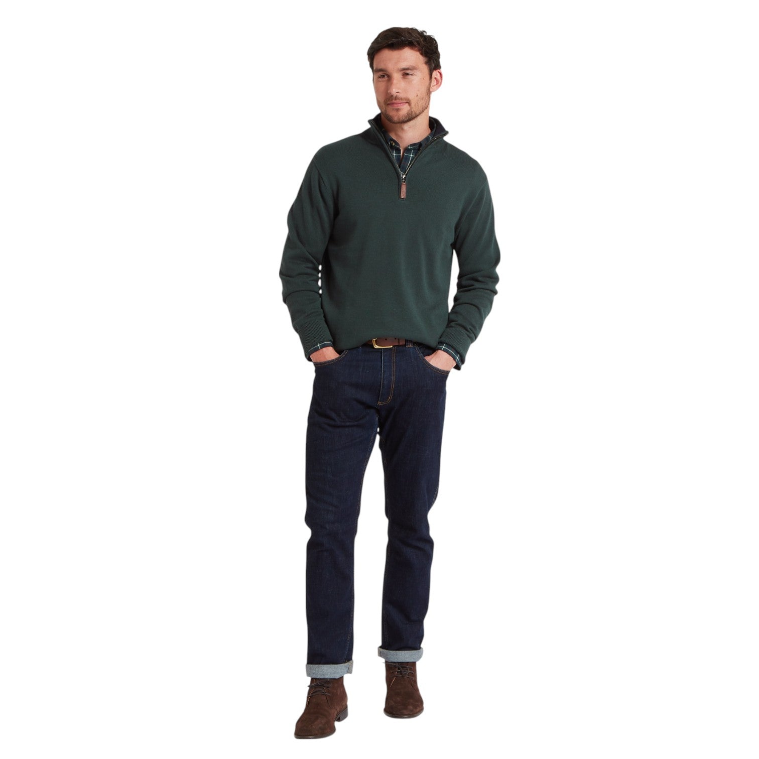 Schoffel Calton Cotton Cashmere 1/4 Zip Jumper Botanical Green