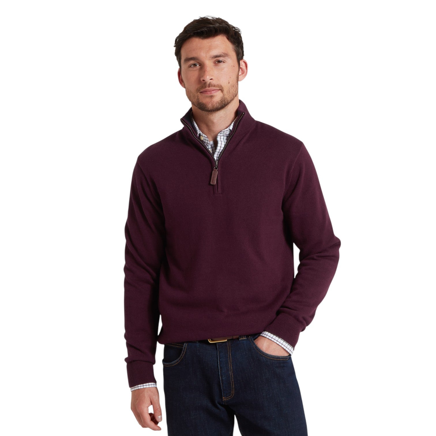 Schoffel Calton Cotton Cashmere Zip Jumper Wine