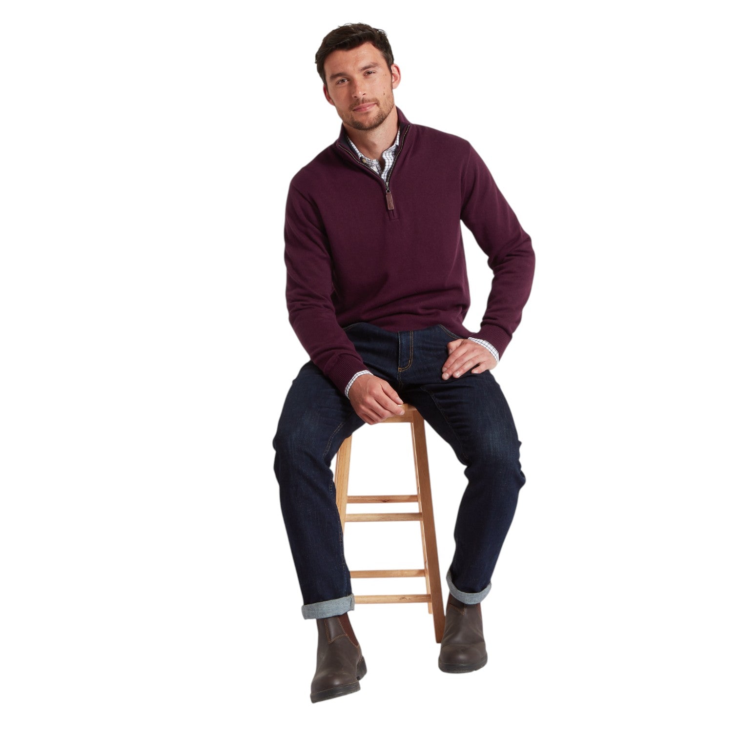 Schoffel Calton Cotton Cashmere Zip Jumper Wine