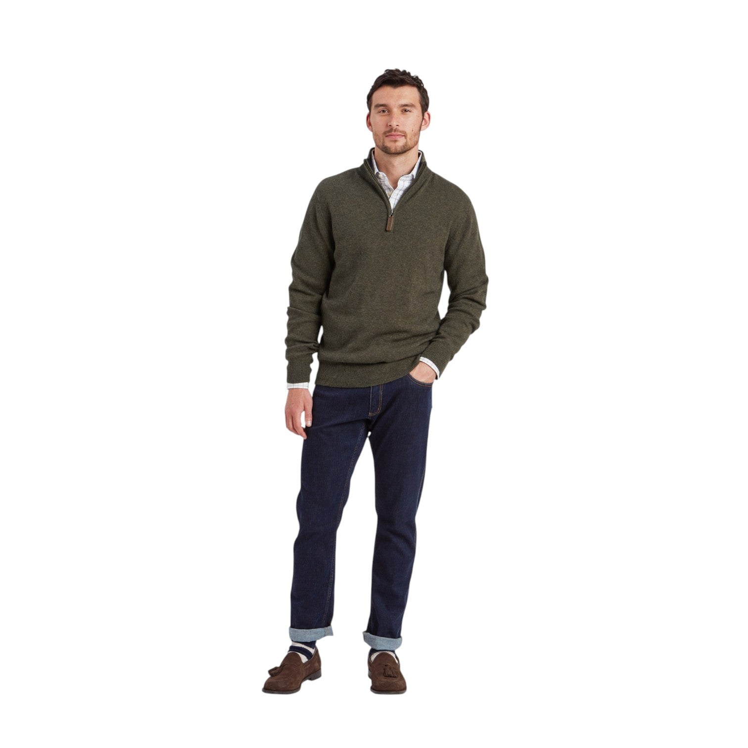 Schoffel Calton Cotton Cashmere 1/4  Zip Jumper Loden Green