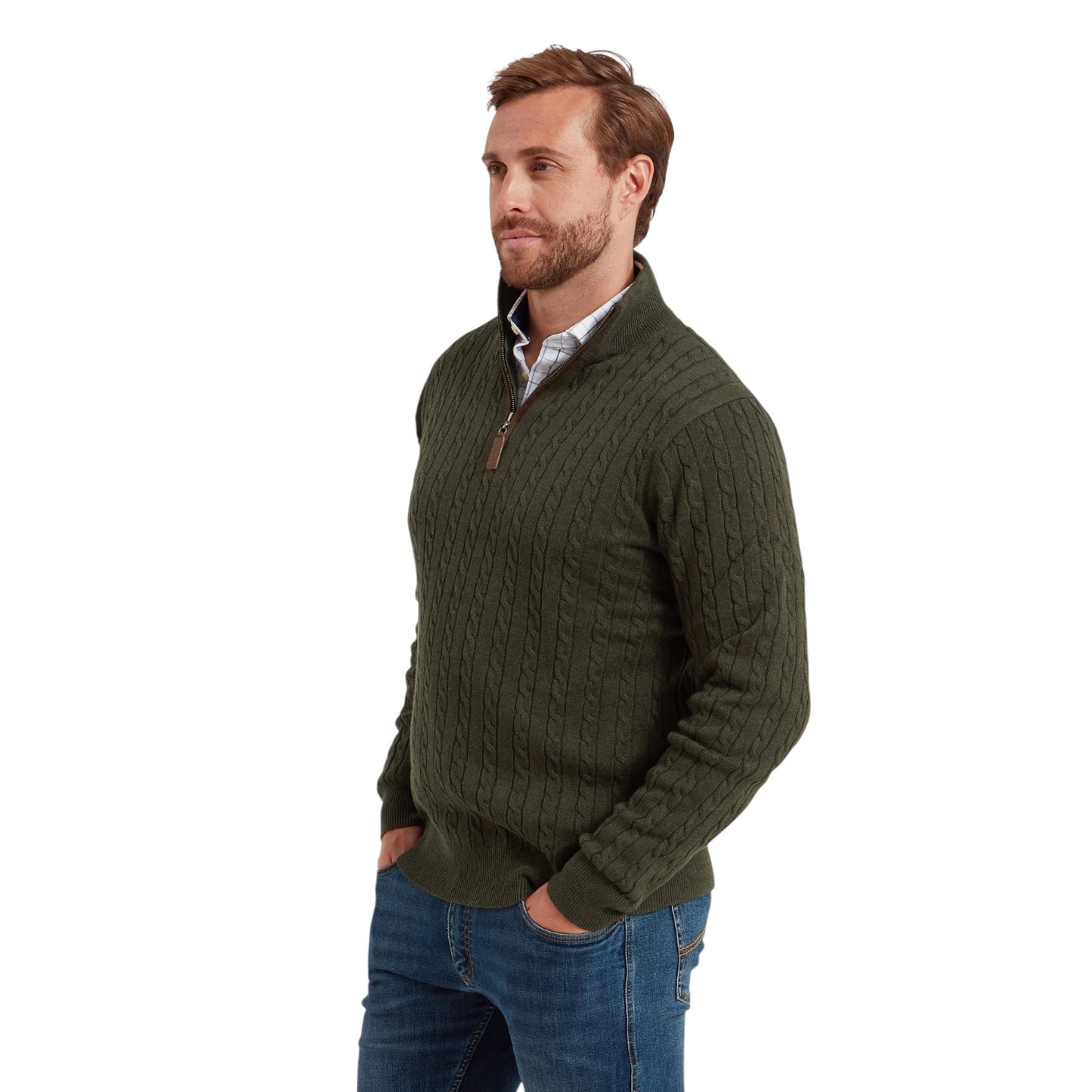 Schoffel Calton Cotton Cashmere Cable 1/4 Zip Jumper Loden Green