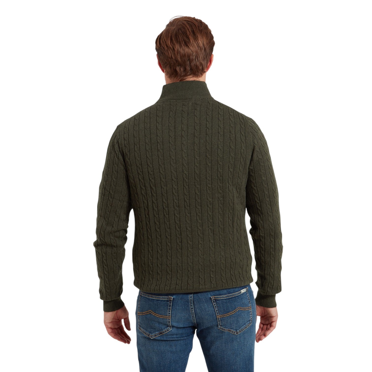 Schoffel Calton Cotton Cashmere Cable 1/4 Zip Jumper Loden Green